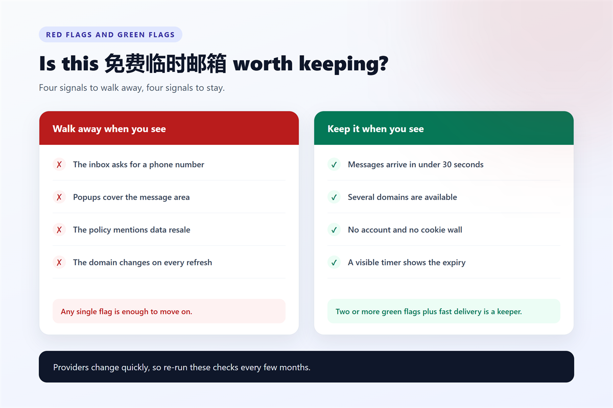免费临时邮箱 red flags and green flags compared