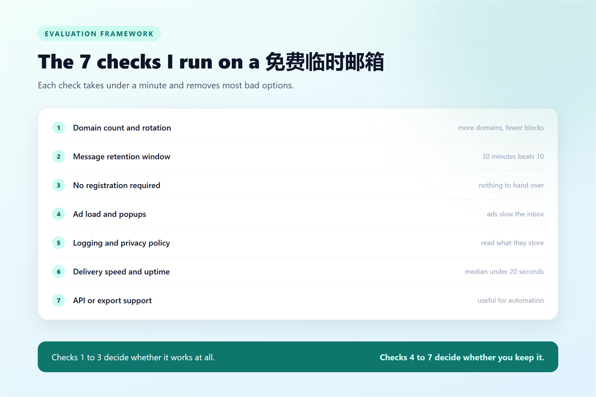 免费临时邮箱 checklist: seven checks before you trust a free inbox