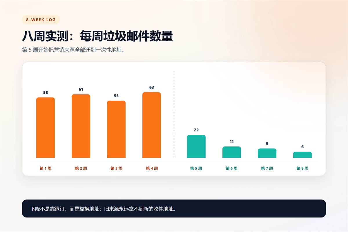 垃圾邮件 8-week log before and after switching addresses