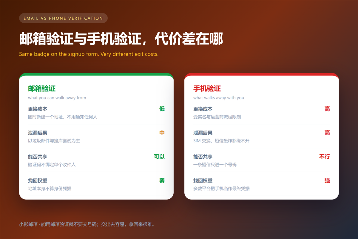 临时手机号 versus email verification: exit cost compared